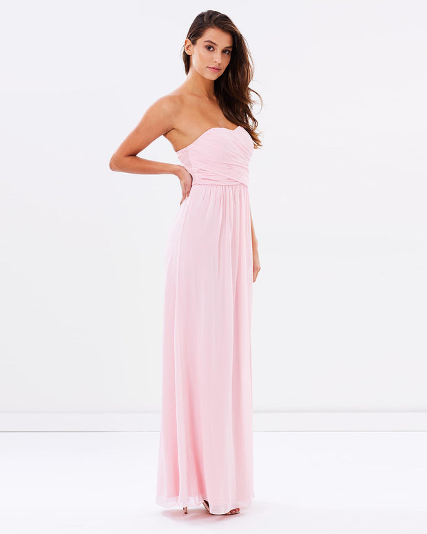 Strapless Chiffon Evening Dress - Pink