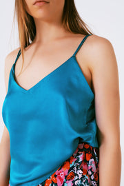 Satin Top With Straps in Blue