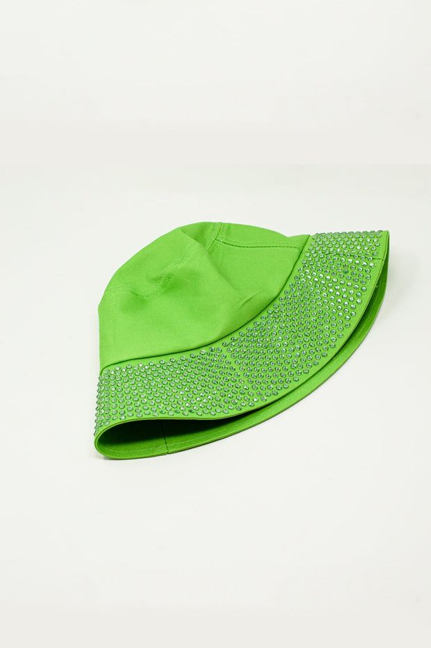 Strass Detail Bucket Hat in Green