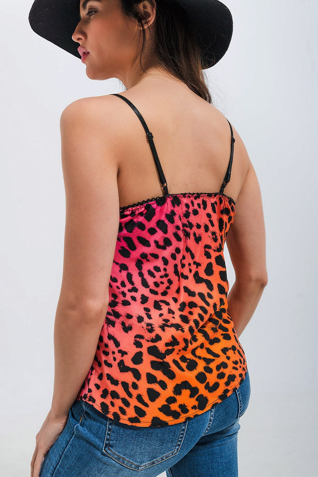 Cami With Lace Neck and Waist Insert in Animal Print