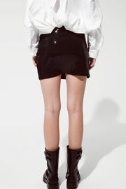 Short Mini Skirt With Glitter and Slit in Black
