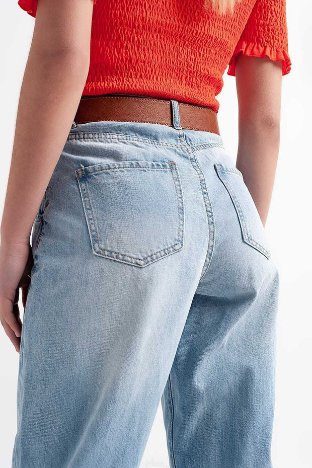 High Rise Relaxed Jeans With Pleat Front in Bleach Wash