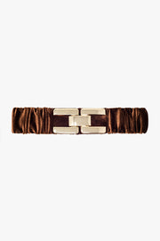 Brown Elastic Velvet Belt With Metal Closure