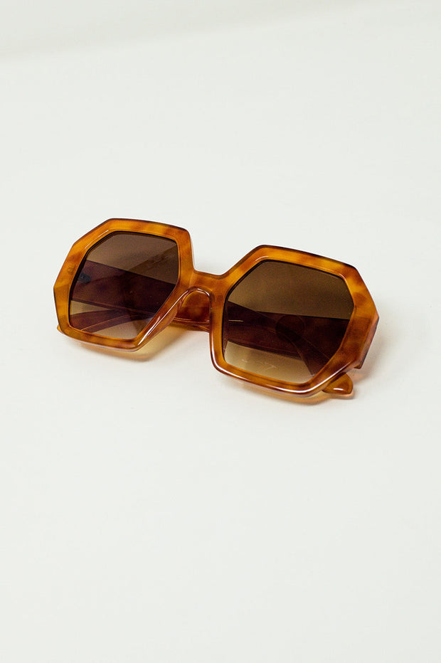 Hexagonal Oversized Sunglasses in Vintage Tortoiseshell