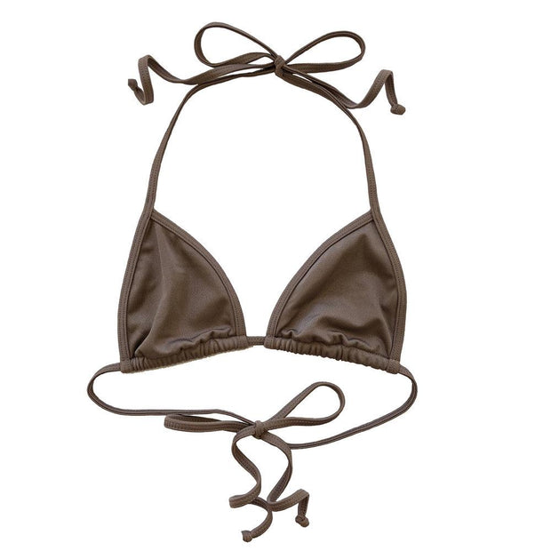 The Lola String Bikini Top in Brown Stardust