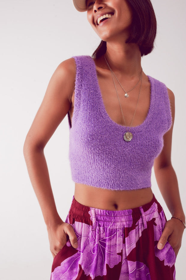 Knitted Crop Top in Purple