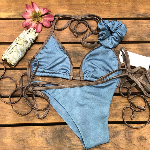 The Lola String Bikini Top in Smokey Blue