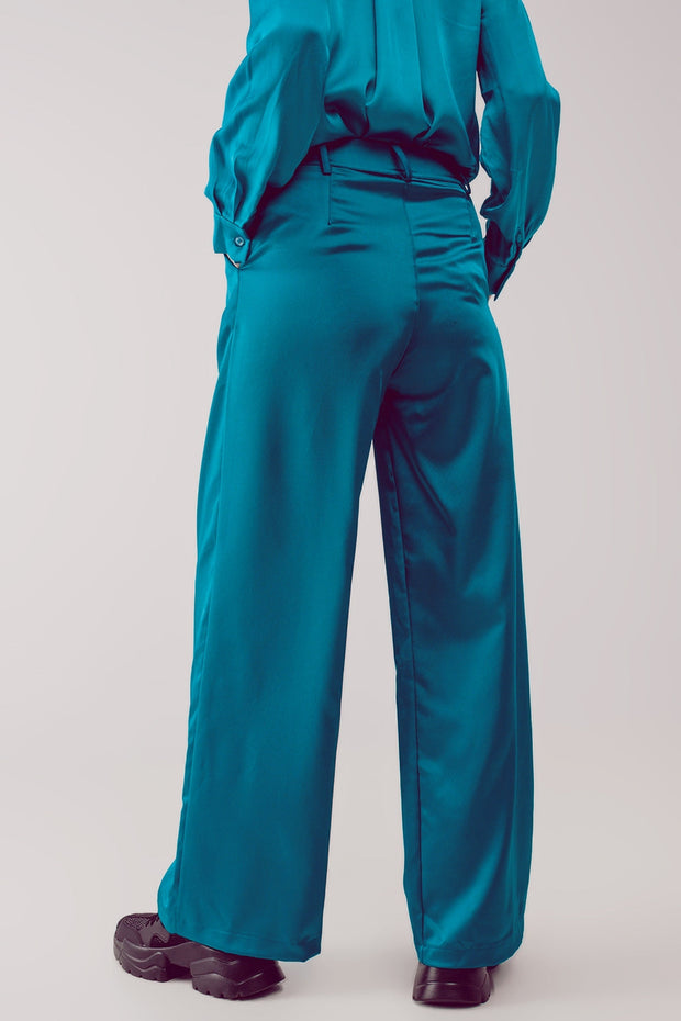 Palazzo Pleated Pants in Turquoise