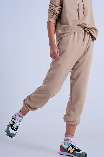 Adjustable Waistband Joggers in Beige