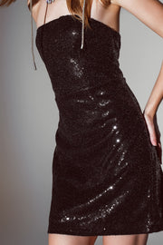 Sequin Bandeau Mini Pencil Dress in Black