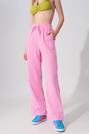 Textured Loose Fit Pants in Pink