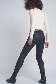 Faux Leather Skinny Trousers in Black Colour