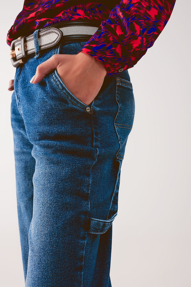 Cotton Boyfriend Jeans With Stretch in Medium Blue