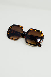 Hexagonal Oversized Sunglasses in Dark Tortoiseshell