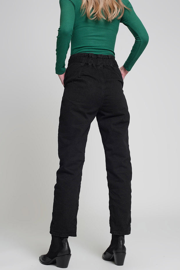 Jeans With Paper Bag Waist and Button Details in Black