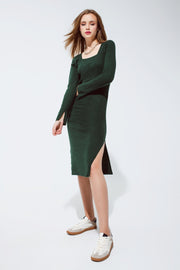 Midi Green Ribbed Knit Dress