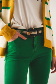 Flare Jeans With Raw Hem Edge in Bright Green