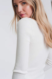 White Knitted Wide Neck Sweater