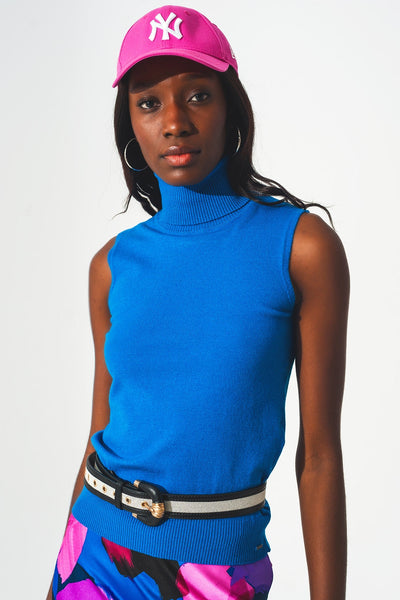 Knitted Tank Jumper in Blue
