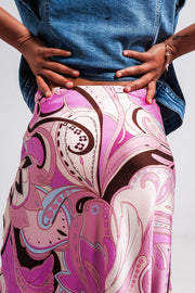 Midi Skirt in Abstract Print in Pink