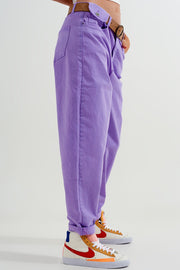 High  Waisted Loose Tapered Leg Jeans in Purple