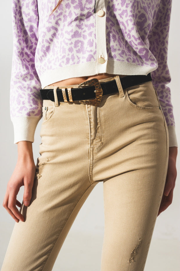 High Waisted Skinny Jeans in Beige