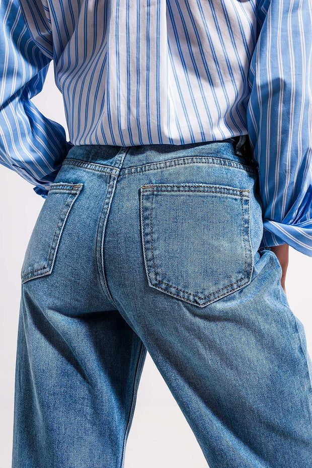 High Waist Jeans With Split Hem in Vintage Wash
