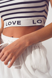 Striped Cropped Top With Love Text in White