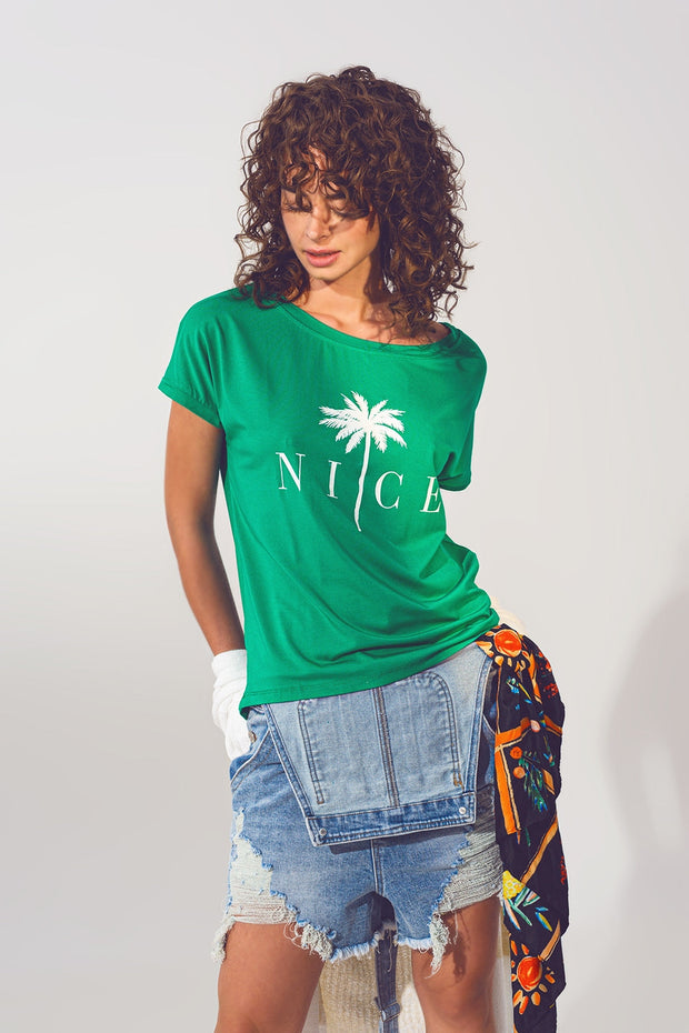 Graphic Front Print T Shirt in Green