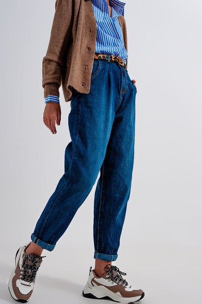 Medium Blue Pleat Front Pegged Jeans