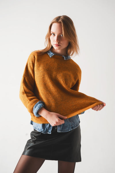 Ribbed Knitted Sweater in Mustard