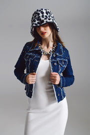 Denim Jacket With Frayed and Embroidered Details in Midwash