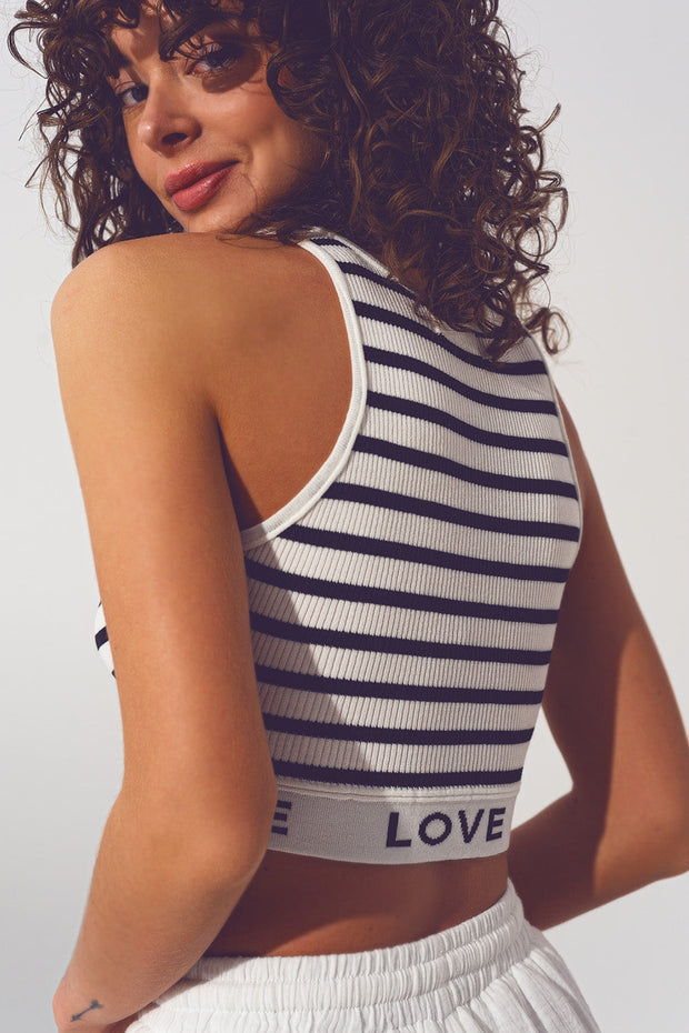 Striped Cropped Top With Love Text in White