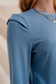 Long Sleeve Top With Shoulder Detail in Blue