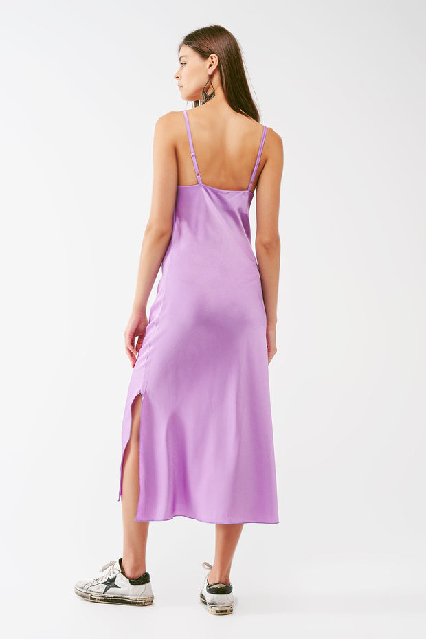 Satin Midi Dress With Cowl Neck in Lilac