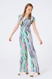 Jumpsuit With Smoking Collard in Multicolored Abstract Print