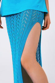 Crochet Maxi Skirt in Blue