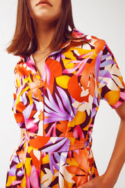 Midi Floral Print Dress in Multicolour