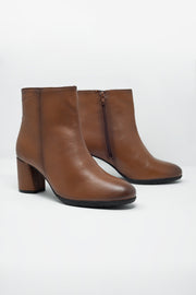 Brown Blocked Mid Heeled Ankle Boots