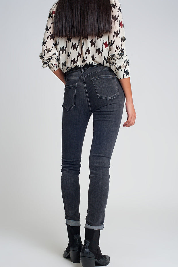 High Rise Skinny Jeans in Washed Black