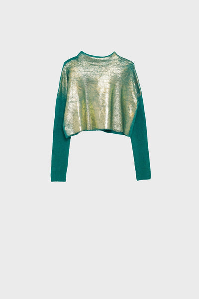 Green Sweater With Metallic Glow