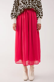 Chiffon Pleated Midi Skirt in Fuchsia