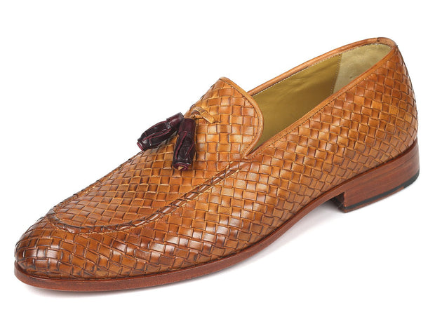 Paul Parkman Woven Leather Tassel Loafers Camel Colour (ID#WVN44-CML)