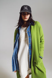 Long Green Cardigan With Folded Pockets