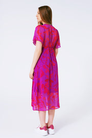 Short Sleeve V-Neck Chiffon Maxi Dress in Floral Print