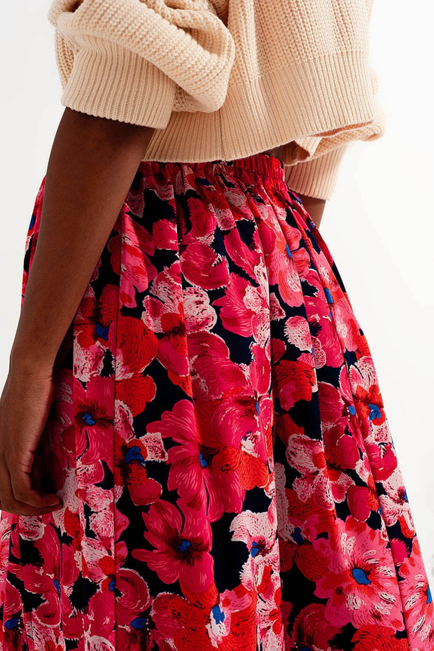 Hot Pink Floral Print Skirt