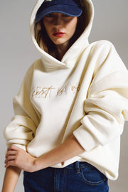 Cream Hoodie With Embroidered Cest La Vie Text