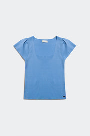 Square Neck Puff Sleeve Sweater in Blue