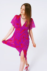 Short Sleeve V-Neck Chiffon Maxi Dress in Floral Print