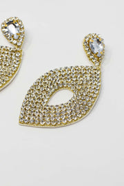 Long Rhomboid Earings With Big Center Jewel and Strass Details